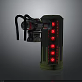 Green And Black Cylindrical Mechanical Device With Red Illuminated Lights And Pipes