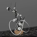 Instagrammable Photo Spot with Black Branches White Cotton Flowers Wooden Base White Rings