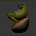Vibrant 3D Green Frog Character Sitting On Brown Rock With Yellow Feet