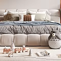 Cozy Children's Bed With Soft Upholstered Frame Stuffed Totoro Toy Wooden Blocks And Storybooks