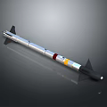 Sleek Silver Missile With Black Tail Fins Red And Yellow Body Sections Military Weapon Design