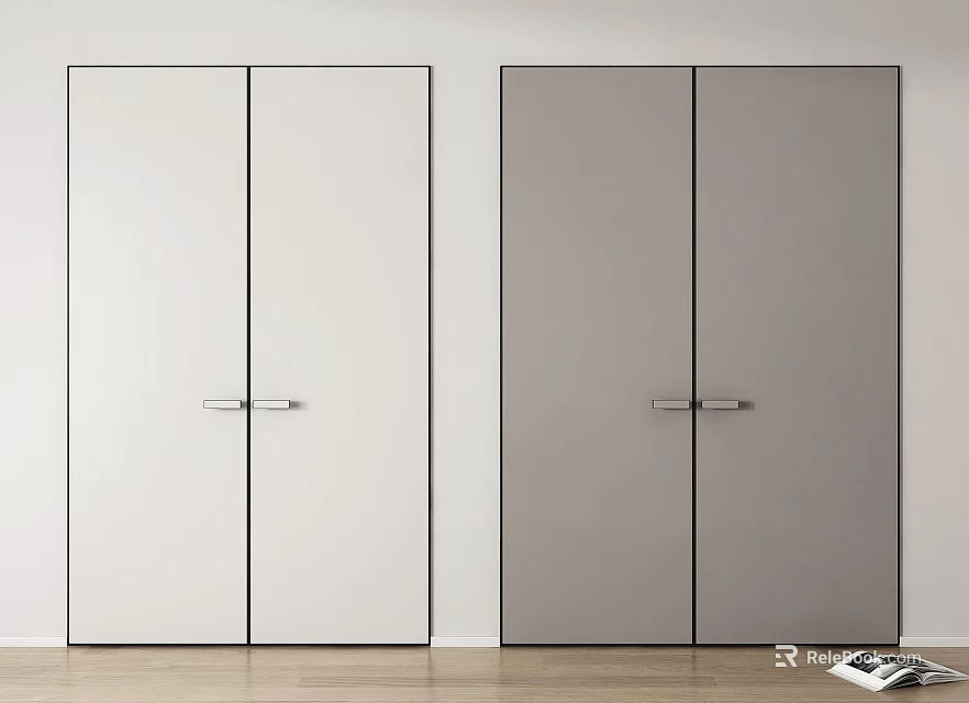 Modern White and Gray Double Doors with Silver Handles in Interior Space Design 3d model 