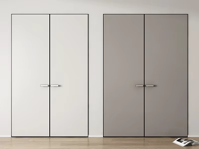Modern White and Gray Double Doors with Silver Handles in Interior Space Design 3d model