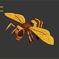 Yellow Bee 3D Rendering With Detailed Wings And Striped Body On Dark Background