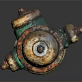 Rusted Green And Orange Building Exterior Fire Hydrant With Textured Surface