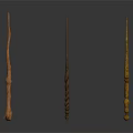 Three Handcrafted Wooden Magic Wands With Intricate Carvings And Unique Designs