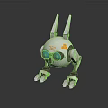 White Robot Rabbit With Long Ears Blue Eyes Orange Accents TB Logo And Mechanical Limbs