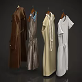 Hanging Clothes Featuring Coats And Dresses With Brown Beige Gray Colors On Hangers