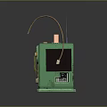 Vintage Green Electronic Radio With Yellow Speaker Antenna And Handle Design