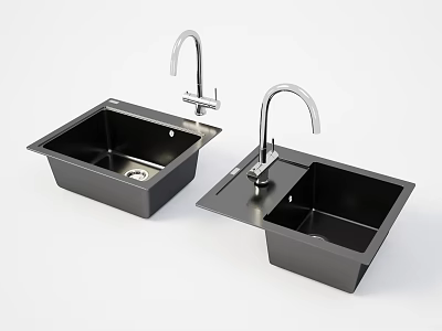 Modern Black Kitchen Sink with Stainless Steel Faucet Single and Double Bowl Design for Kitchen 3d model