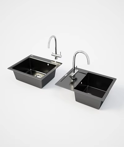 Modern Black Kitchen Sink with Stainless Steel Faucet Single and Double Bowl Design for Kitchen 3d model