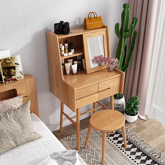 Japanese Style Dressing Table Solid Wood Dressing Table 3d model