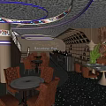 Stylish Bar Interior With Round Tables Leather Chairs Unique Ceiling And Wine Racks