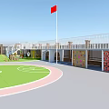 School Building Rooftop Featuring Football Fields Basketball Courts And Green Spaces