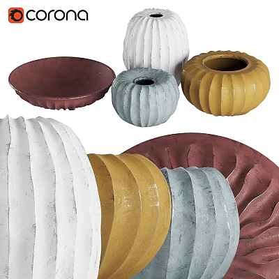Colorful Textured Ceramic Decorative Ornament Set With Round Shapes And Various Hues 3d model