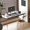 Study Room Interior With Desk Computer Bookshelf Books Table Lamp Plant Rug And Chessboard