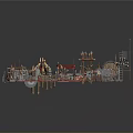 3D Ancient Scenery with Red Tents Flags Stone Paths and Wooden Barrels