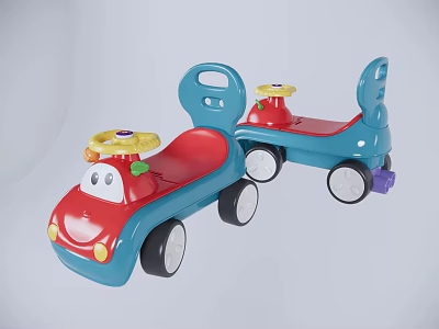 Red And Blue Children's Bicycles With Cartoon Design And Training Wheels 3d model