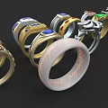 Elegant Jewelry Rings With Colored Gemstones Various Metal Materials And Text Decorations