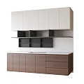 Modern Sideboard with White Upper Cabinets Brown Lower Storage and Speckled Countertop