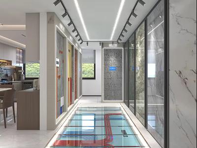 Modern Front Desk Reception Area With Marble Walls Glass Partitions And Elegant Lighting Design 3d model