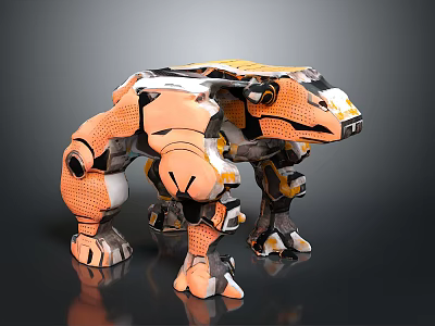 Smart Machine Robotic Tiger With Orange And Yellow Armored Body And Mechanical Joints 3d model