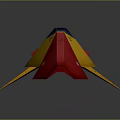 Contemporary Red And Yellow Geometric Design Object With Smooth Surface And Reflective Details
