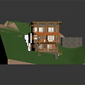 Modern Wooden House Featuring Large Windows Stone Wall Green Grass Terrace And Staircase