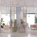 Stylish Beauty Salon Interior With Pink Arches White Sheer Curtains Blue Walls And Pink Furniture