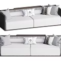 Modern Two Seater Sofa With White Cushions Dark Frame And Patterned Pillows 3d model