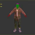 3D Human Male Character Model Wearing Green Jacket Standing With Arms Extended