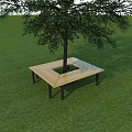Wooden Outdoor Chair Square Structure Around Tree In Grass Area