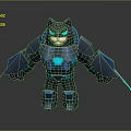 Game Movie Cat Warrior Character With Blue Black Armor And Glowing Swords