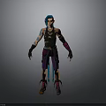 Woman With Blue Green Hair And Tattoos Wearing Black Sleeveless Top Purple Pants And Gloves