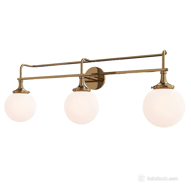 Elegant Modern Brass Three Globe Ceiling Light With White Glass Shades 3d model 