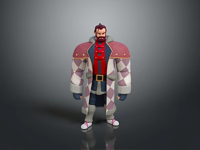 A Bearded Man Wearing Red And Purple Argyle Coat Red Vest Black Pants White Shoes 3d model