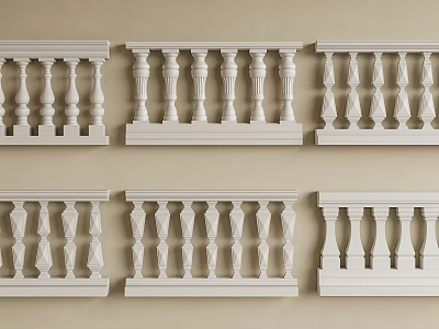 Decorative White Railings With Various Baluster Designs And Architectural Styles 3d model