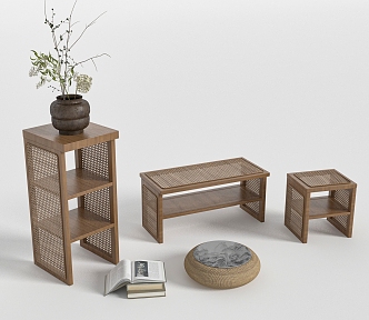 Rattan Stool Storage Rack 3d model