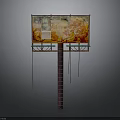 Colorful Artistic Billboard With Brown Pole Ladder Structure And Hanging Lines