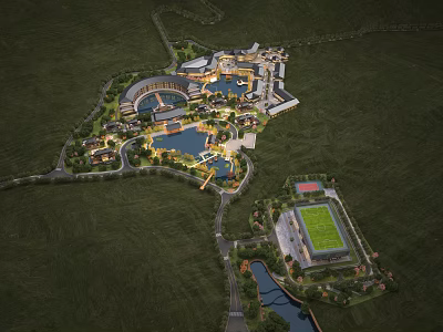 Ancient Architecture Complex With Traditional Design Pond Courtyard And Greenery Landscape 3d model