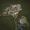Ancient Architecture Complex With Traditional Design Pond Courtyard And Greenery Landscape