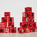 Festive New Year Photo Spot With Red Boxes Chinese Characters And Pyramid Stack 3d model