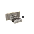 Elegant Modern Double Bed with Diamond Tufted Navy Velvet and Beige Vertical Panel Upholstered Headboard Design