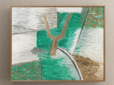 Modern Abstract Oil Painting With Green White Brown Hues And Textured Brushstrokes 3d model
