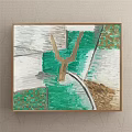 Modern Abstract Oil Painting With Green White Brown Hues And Textured Brushstrokes
