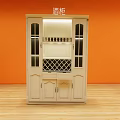 Light Wood Wine Cabinet With Glass Doors And Wine Rack In Orange Wall Interior