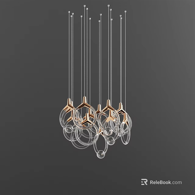 Modern Glass Bubble Chandelier with Gold Metal Frame and Hanging Design Structure 3d model 