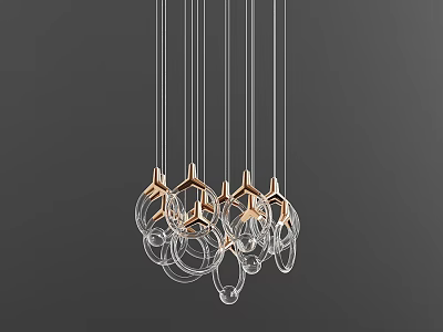 Modern Glass Bubble Chandelier with Gold Metal Frame and Hanging Design Structure 3d model