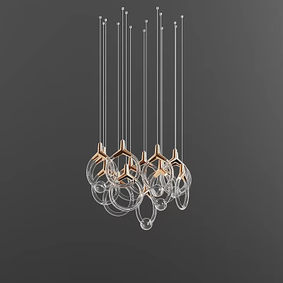 Modern Glass Bubble Chandelier with Gold Metal Frame and Hanging Design Structure 3d model