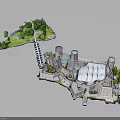 Fortress Building Model Featuring Towers White Roof Structure Green Vegetation And Bridge